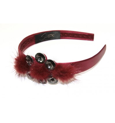 MINK FUR AND STONES HEADBAND IN RED