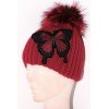 LUXURY WOOLEN HAT FUR POMPOM AND EMBROIDERY IN RED - BUTTERFLY