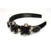 EMBROIDERED HEADBAND IN BLACK VELVET  WITH CRYSTAL STONES