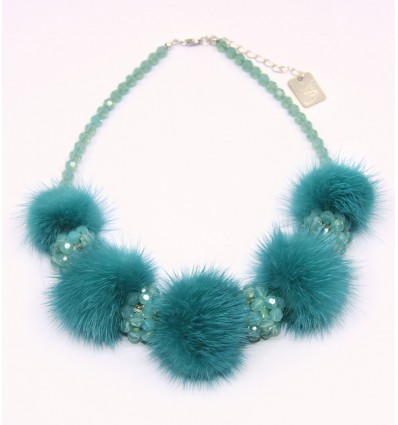 FUR AND SWAROVSKY NECKLACE IN TURQUOISE