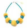 FUR AND SWAROVSKY NECKLACE IN YELLOW/TURQUOISE
