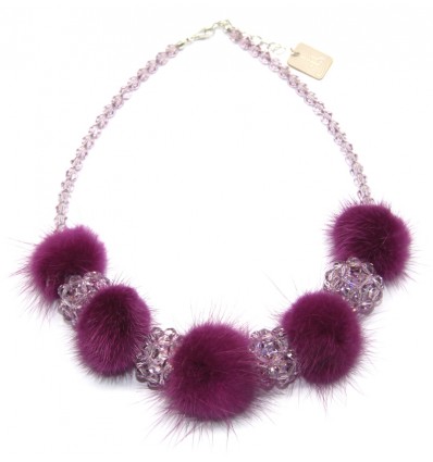 FUR AND SWAROVSKY NECKLACE IN FUXIA
