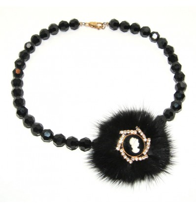 Edit: FUR AND SWAROVSKY CAMEO JEWELRY NECKLACE IN BLACK