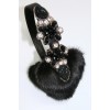 EMBROIDERED HEARTS MINK  FUR EARMUFFS IN BLACK