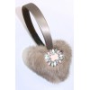 EMBROIDERED HEARTS MINK FUR EARMUFFS IN TAUPE