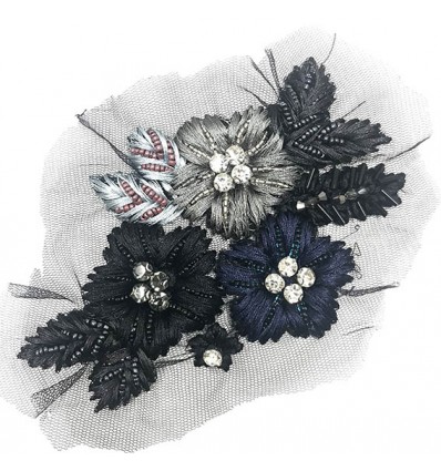 FLORAL PATCH BLACK BLUE GREY AND CRYSTALS