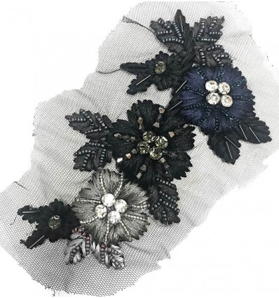 FLORAL PATCH BLACK BLUE GREY AND CRYSTALS LONG
